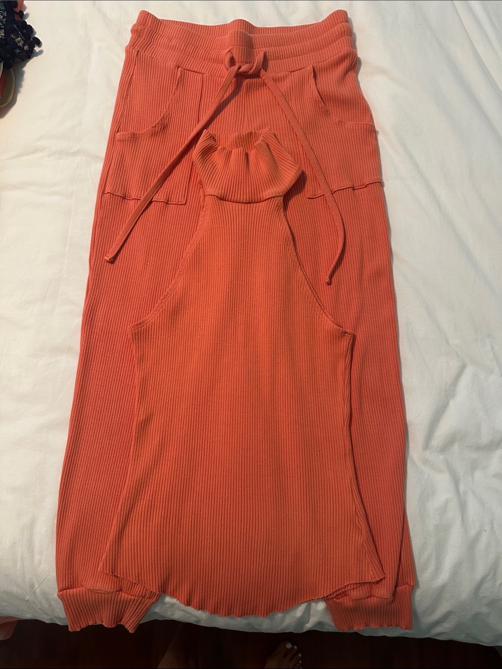 Ribbed Drawstring Joggers in Coral Orange